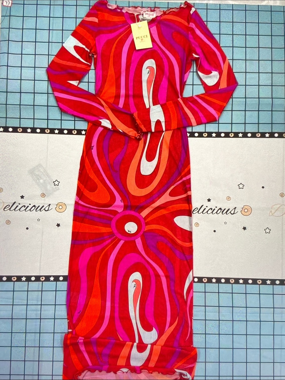 Pink & Red Abstract Print Long Sleeve Dress
